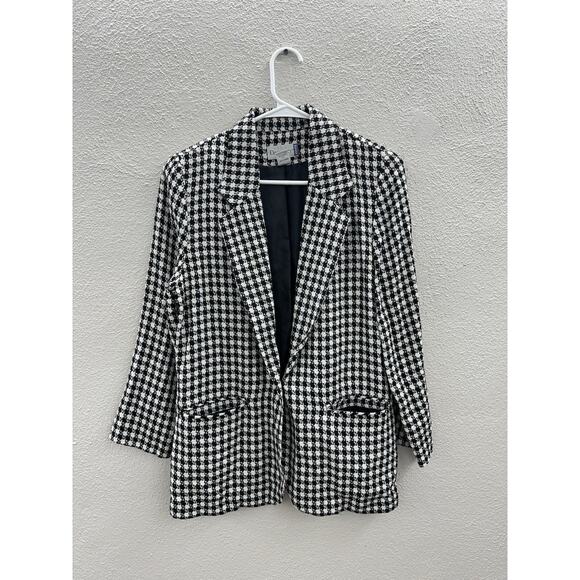 Diversity Womens Blazer Size Petite 4 Houndstooth Black White Single Button Up - Picture 1 of 12